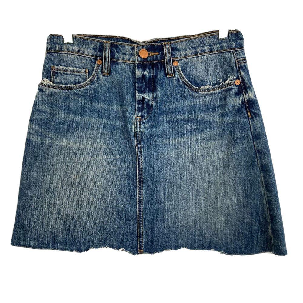Blank NYC Skirt Womens Sz 26 Blue Cotton Light Wash Raw Hem Denim Mini